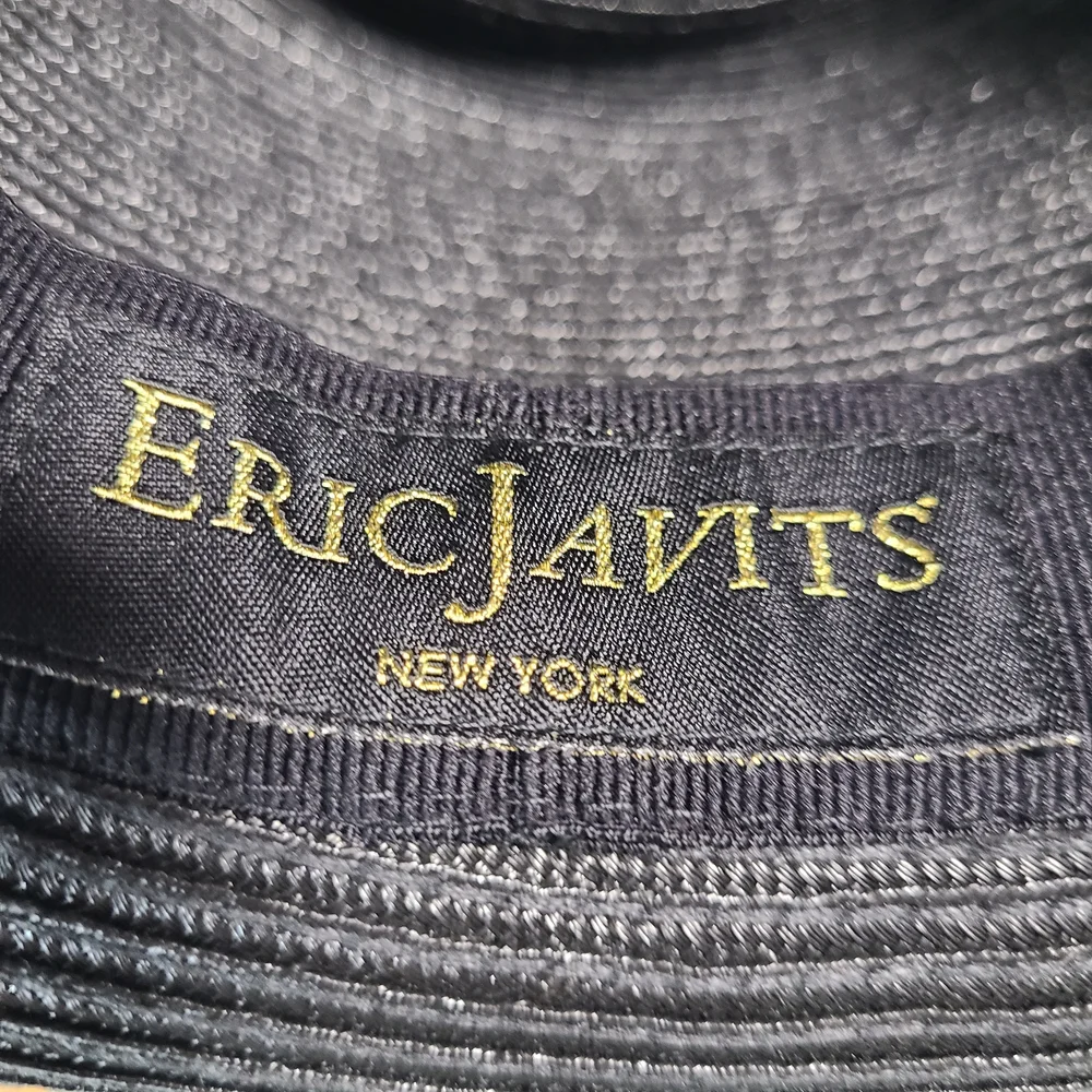 Eric Javits Black Straw Fedora Style SPF Sun Hat Neutral Colors Small